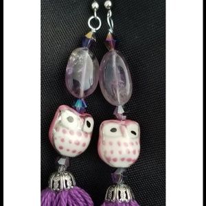 Owl Tassel earrings with genuine amethysts